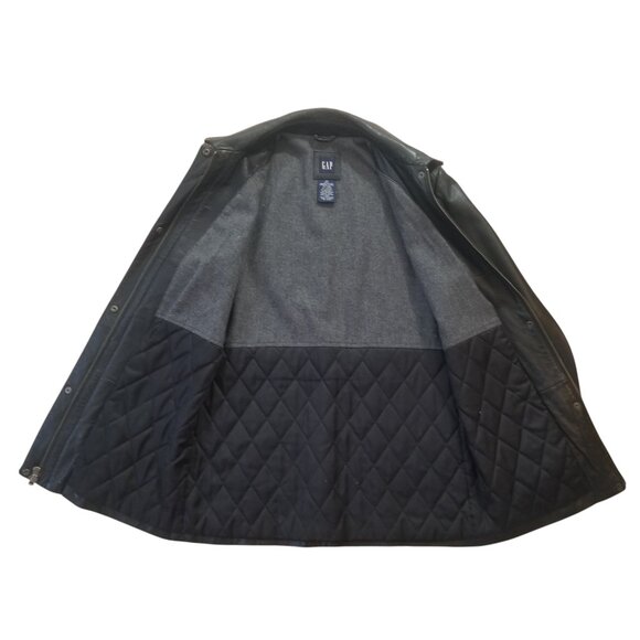 Gap Black Leather Jacket w/ Reversible Zipper and Quilted Lining - Picture 3 of 16